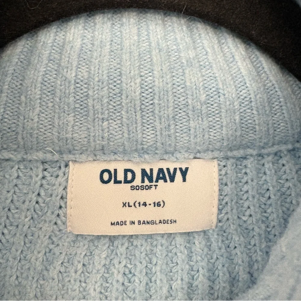 Old Navy Girls Light Blue SoSoft Collared Ribbed Zip-Up Knit Sweater